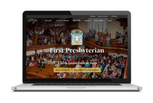 First Presbyterian homepage on interior of laptop