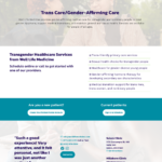 web design screenshot of Trans-Affirming Care landing page on the Well Life Medicine website